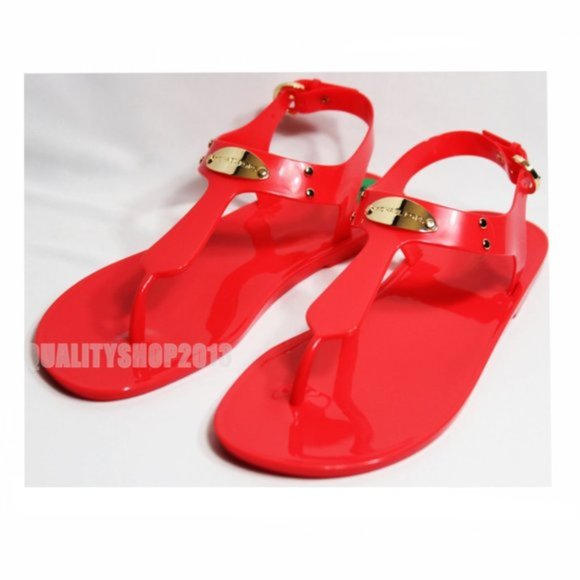 NEW MICHAEL KORS JELLY Plate Thong Sandal MK logo Coral Reef - Picture 5 of 9